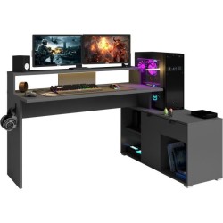 Bureau d'angle modulable avec led - WORTEX - Gris ombre - 167,7/229,2