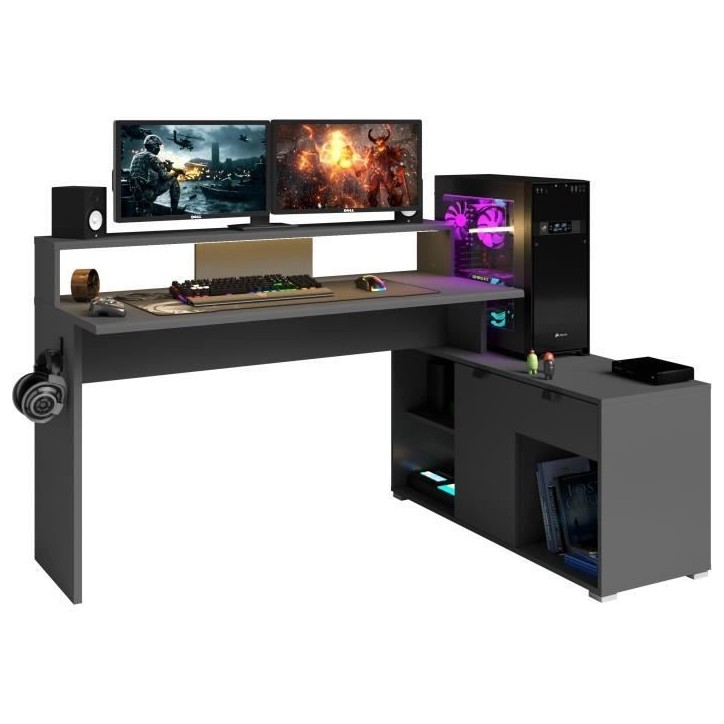 Bureau d'angle modulable avec led - WORTEX - Gris ombre - 167,7/229,2 x 59,7/109,7 x 94,8 cm - PARISOT Bureau d'angle modulable avec led - WORTEX - Gris ombre - 167,7/229,2 x 59,7/109,7 x 94,8 cm - PARISOT