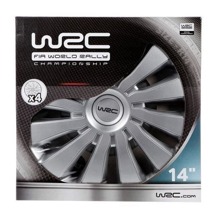 Lot de 4 enjoliveurs Gris métallisés 14 pouces - WRC - SEPANG - Look sportif - Fixation simple et rapide par clips