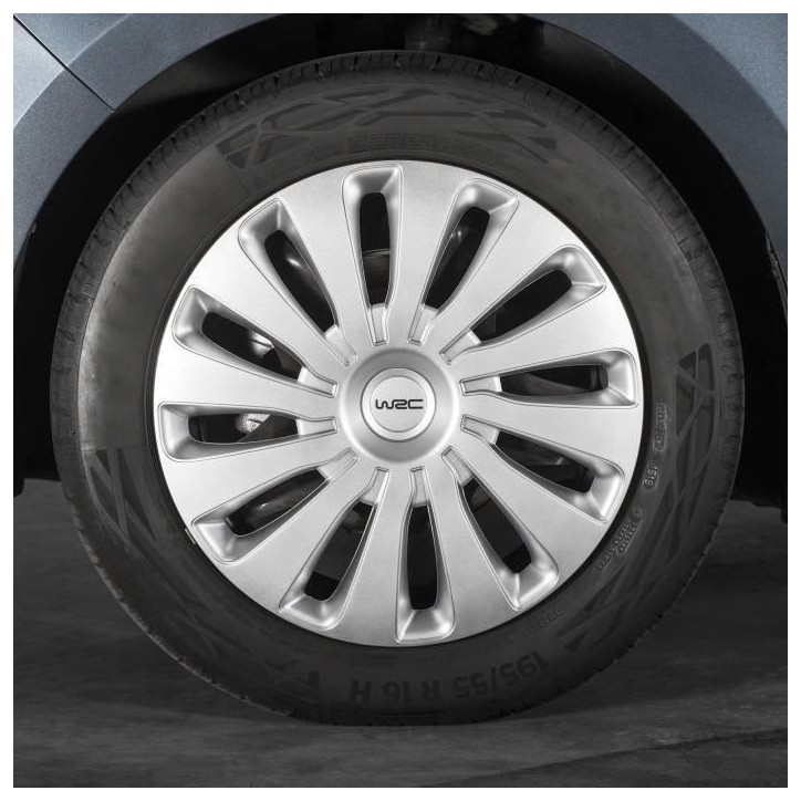 Lot de 4 enjoliveurs Gris métallisés 14 pouces - WRC - SEPANG - Look sportif - Fixation simple et rapide par clips