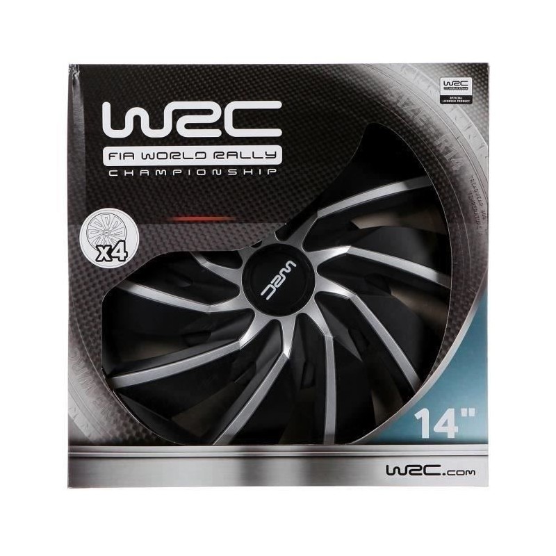 Lot de 4 enjoliveurs Bi-couleur gris & noir 14 pouces - WRC - TURBO - Lot de 4 enjoliveurs Bi-couleur gris & noir 14 pouces - WRC - TURBO -