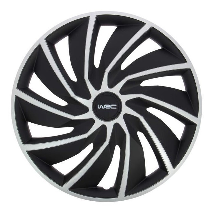 Lot de 4 enjoliveurs Bi-couleur gris & noir 14 pouces - WRC - TURBO - Look racing - Fixation simple et rapide par clips