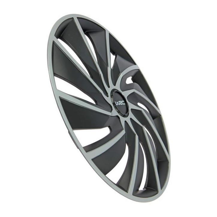 Lot de 4 enjoliveurs Bi-couleur gris & noir 14 pouces - WRC - TURBO - Look racing - Fixation simple et rapide par clips