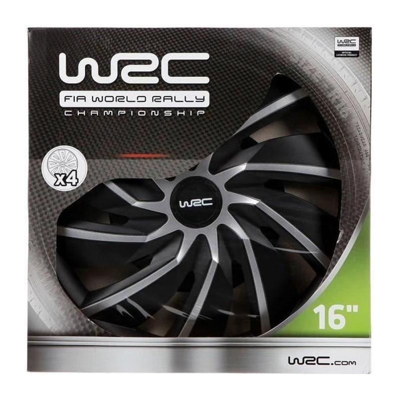 Lot de 4 enjoliveurs Bi-couleur gris & noir 16 pouces - WRC - TURBO -