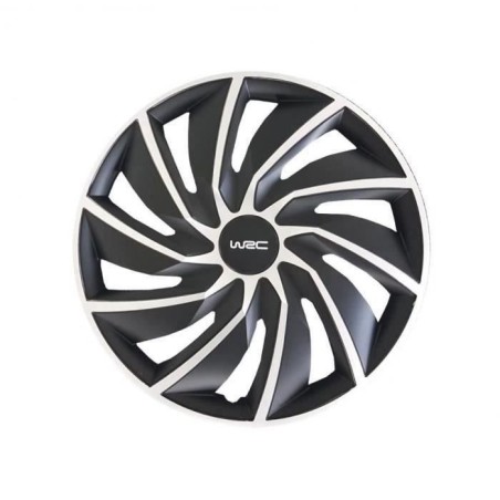 Lot de 4 enjoliveurs Bi-couleur gris & noir 16 pouces - WRC - TURBO - Look racing - Fixation simple et rapide par clips