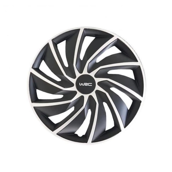 Lot de 4 enjoliveurs Bi-couleur gris & noir 16 pouces - WRC - TURBO - Look racing - Fixation simple et rapide par clips