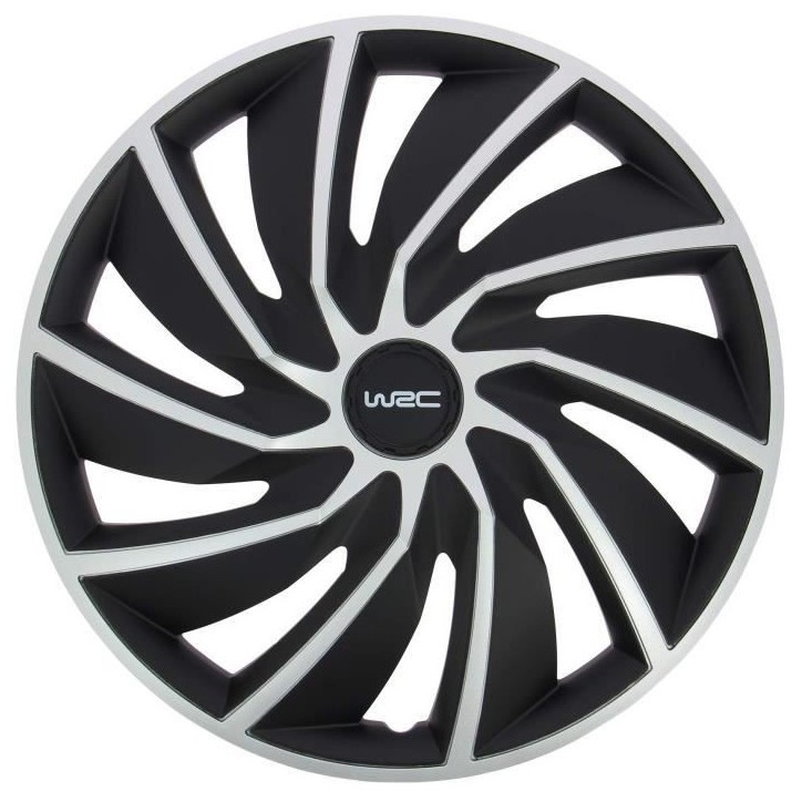 Lot de 4 enjoliveurs Bi-couleur gris & noir 16 pouces - WRC - TURBO - Look racing - Fixation simple et rapide par clips