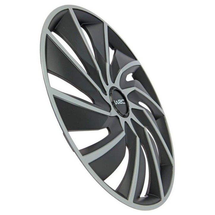 Lot de 4 enjoliveurs Bi-couleur gris & noir 16 pouces - WRC - TURBO - Look racing - Fixation simple et rapide par clips
