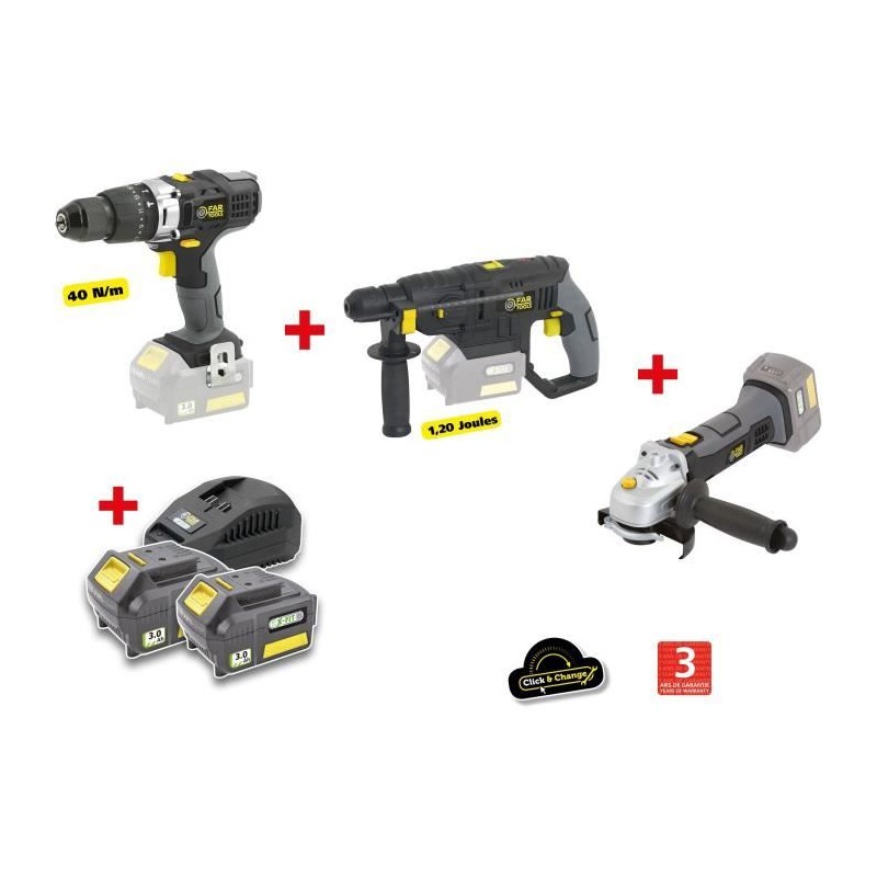 X-FIT PACK « GROS oeUVRE » 3 machines 18V + 2 batteries 18V 3.0Ah : X-FIT PACK « GROS oeUVRE » 3 machines 18V + 2 batteries 18V 3.0Ah :