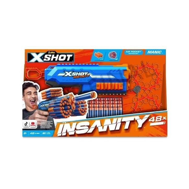 Lanceur de fléchettes - ZURU - X-SHOT Manic - Capacité 47 fléchettes - Portée 30 m - Compact et puissant Lanceur de fléchettes - ZURU - X-SHOT Manic - Capacité 47 fléchettes - Portée 30 m - Compact et puissant