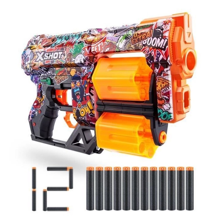 Lanceur de fléchettes - ZURU - X-SHOT Dread - Canons rotatifs doubles - 7 designs - Portée 27 m Lanceur de fléchettes - ZURU - X-SHOT Dread - Canons rotatifs doubles - 7 designs - Portée 27 m