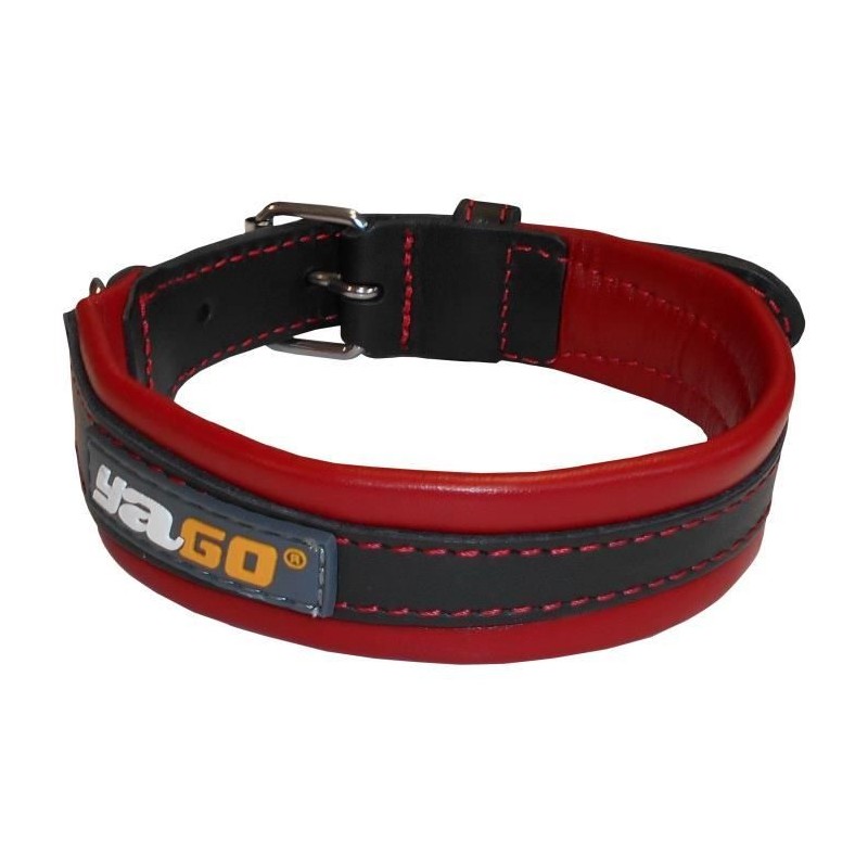 YAGO Collier en Cuir Noir et Rouge Souple et Réglable pour moyen chie YAGO Collier en Cuir Noir et Rouge Souple et Réglable pour moyen chie