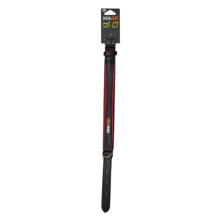 YAGO Collier en Cuir Noir et Rouge Souple et Réglable pour moyen chien, taille M 34-43 cm