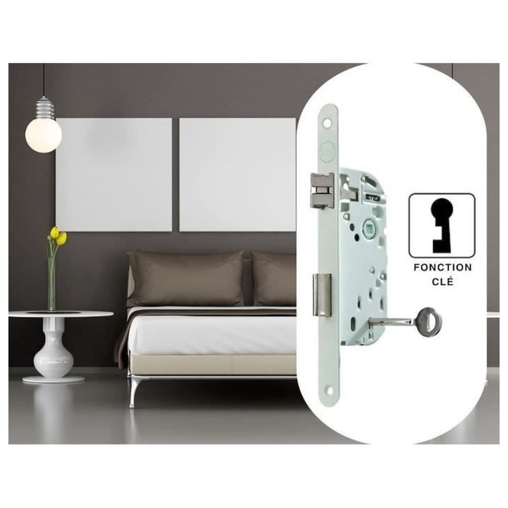 Serrure a encastrer a clé - YALE - Y75R-A40/B/SC - Axe 40 mm, coffre 135 mm - Certifié NF Niveau 2 - Blanc, Gâche et Clé inc