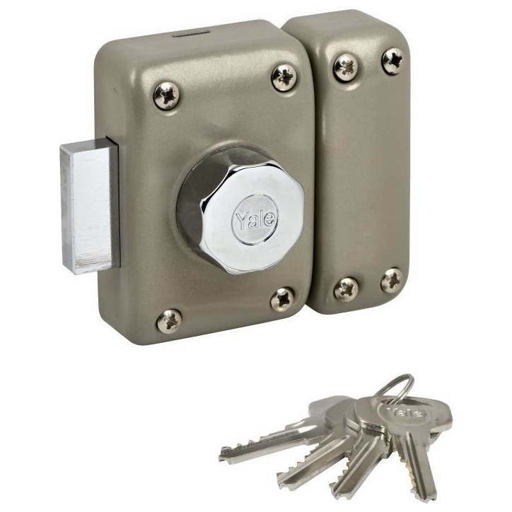 Verrou a bouton et cylindre 5 goupilles YALE YV25BT-40 - 4 clés - beige Verrou a bouton et cylindre 5 goupilles YALE YV25BT-40 - 4 clés - beige