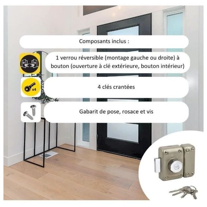 Verrou a bouton YALE - Cylindre 5 goupilles Ø 23 L 45 mm - YV25 - 28211000 Verrou a bouton YALE - Cylindre 5 goupilles Ø 23 L 45 mm - YV25 - 28211000