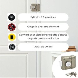 Verrou a bouton YALE - Cylindre 5 goupilles Ø 23 L 45 mm - YV25 - 282