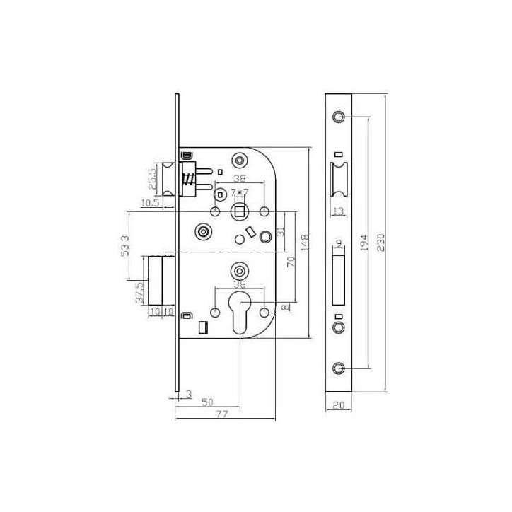Serrure a encastrer trou de cylindre - YALE - Y60K-A50/N - Axe 50mm, coffre 148mm - Porte d'entrée, service, locaux sensibles -
