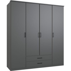 Armoire - Décor Graphite - 4 portes battantes - 2 tiroirs - L180 x P5