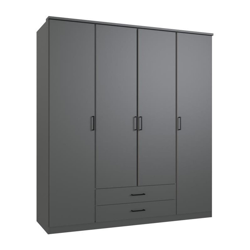 Armoire - Décor Graphite - 4 portes battantes - 2 tiroirs - L180 x P5 Armoire - Décor Graphite - 4 portes battantes - 2 tiroirs - L180 x P5