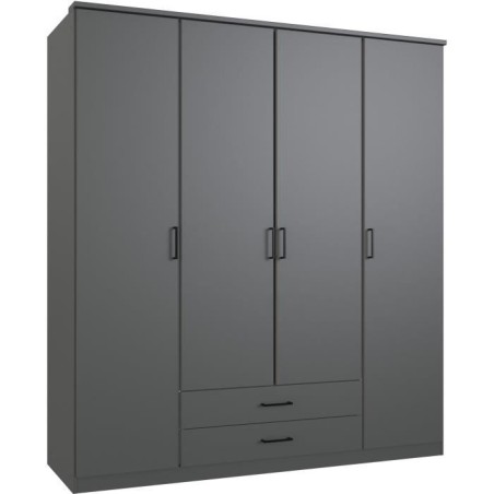Armoire - Décor Graphite - 4 portes battantes - 2 tiroirs - L180 x P5