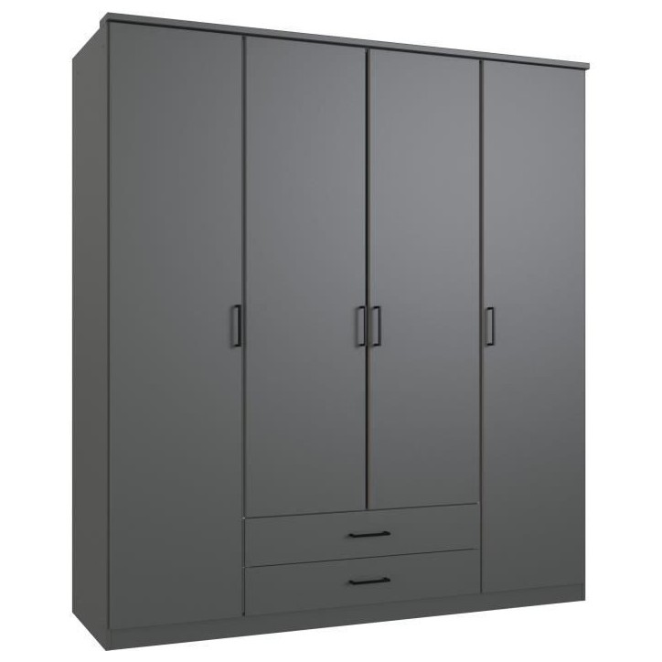 Armoire - Décor Graphite - 4 portes battantes - 2 tiroirs - L180 x P58 x H199 cm - ARTA Armoire - Décor Graphite - 4 portes battantes - 2 tiroirs - L180 x P58 x H199 cm - ARTA
