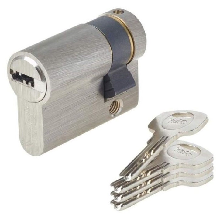 Demi-Cylindre de Serrure - YALE - YC1000+ - 30x10 mm - 6 Goupilles - 4 Clés réversibles - Nickelé
