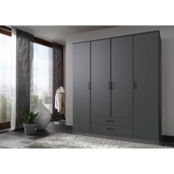 Armoire - Décor Graphite - 4 portes battantes - 2 tiroirs - L180 x P5
