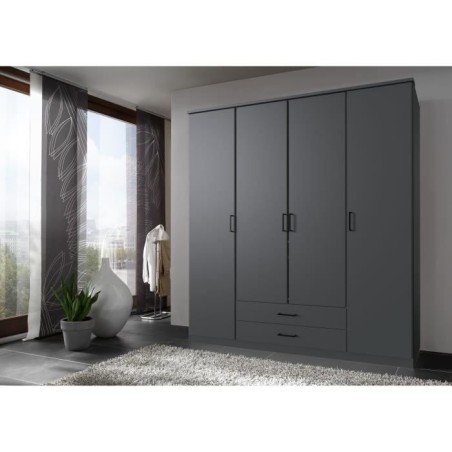 Armoire - Décor Graphite - 4 portes battantes - 2 tiroirs - L180 x P58 x H199 cm - ARTA