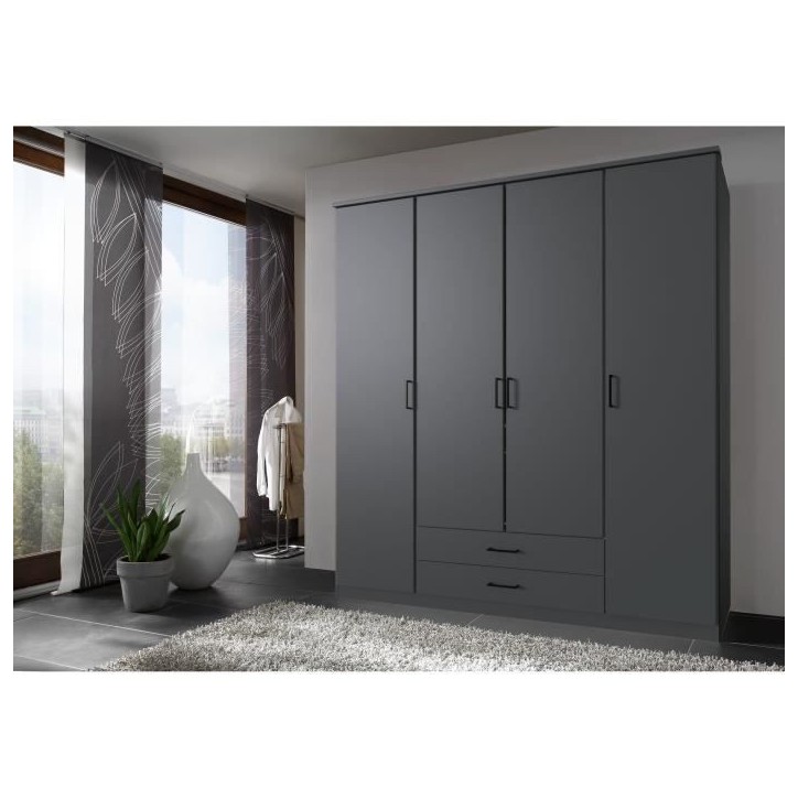 Armoire - Décor Graphite - 4 portes battantes - 2 tiroirs - L180 x P58 x H199 cm - ARTA Armoire - Décor Graphite - 4 portes battantes - 2 tiroirs - L180 x P58 x H199 cm - ARTA