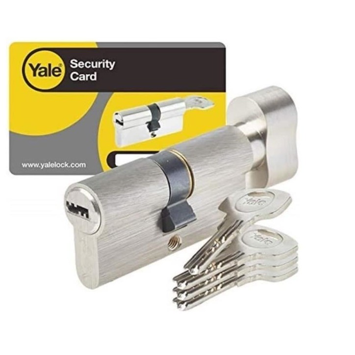 Cylindre de Serrure a Bouton - YALE - YC1000+ - 30x30 mm - 6 Goupilles - Ouverture a Bouton Intérieur - 4 Clés réversibles -