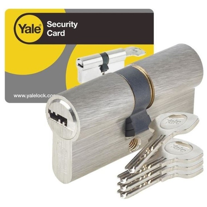 Cylindre Série 1000+ débrayable 40x40 mm nickelé - YALE - 6 goupilles - anti-perçage et anti-crochetage Cylindre Série 1000+ débrayable 40x40 mm nickelé - YALE - 6 goupilles - anti-perçage et anti-crochetage