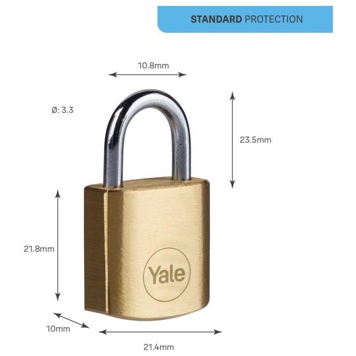 Cadenas laiton - YALE - Y110B/20/111/4 - 20mm - Anse acier - 3 clés Cadenas laiton - YALE - Y110B/20/111/4 - 20mm - Anse acier - 3 clés