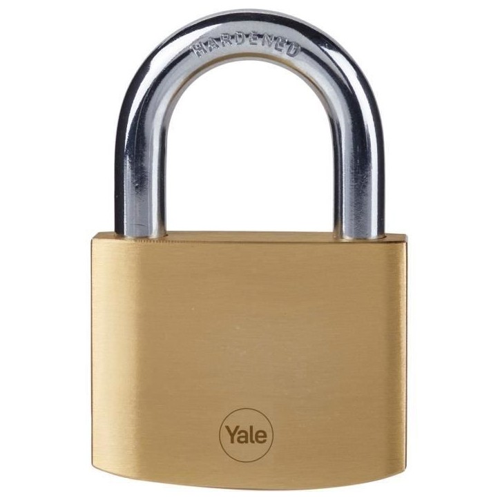 Cadenas laiton - YALE - Y110B/60/132/1 - 60 mm - Anse acier cémenté - 3 clés - Pour trappes d'acces, chaînes, échelles, por Cadenas laiton - YALE - Y110B/60/132/1 - 60 mm - Anse acier cémenté - 3 clés - Pour trappes d'acces, chaînes, échelles, por