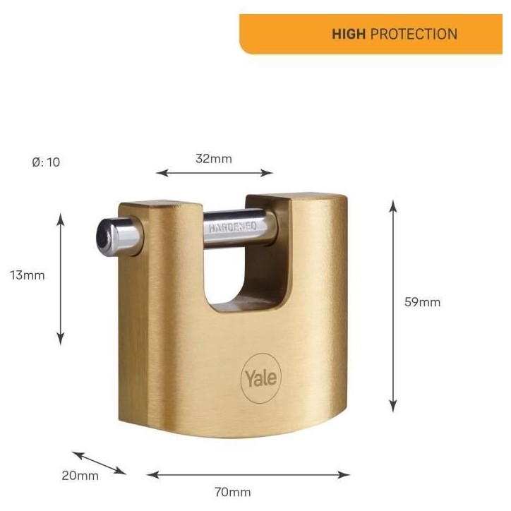 Cadenas de sécurité en laiton YALE Y114B/70/113/1 - anse acier cémenté - 3 clés Cadenas de sécurité en laiton YALE Y114B/70/113/1 - anse acier cémenté - 3 clés