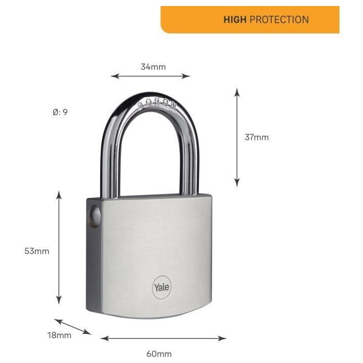 Cadenas Laiton - YALE - Y120DB/60/135/1 - Extérieur - Chromé 60 mm - Anti Rouille - Haute Résistance aux intempéries Cadenas Laiton - YALE - Y120DB/60/135/1 - Extérieur - Chromé 60 mm - Anti Rouille - Haute Résistance aux intempéries