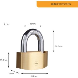 Cadenas de sécurité Hammer - YALE - Y2B/80/138/1 - Laiton 80 mm - An