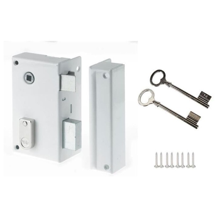 Serrure en applique verticale a fouillot Droite - YALE - YAV37D - Blanc - 2 Clés fournies - Grille et Portail