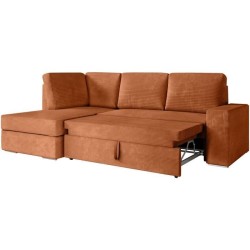 Canapé d'angle gauche 3 places convertible ADEN avec coffre en velour