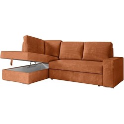 Canapé d'angle gauche 3 places convertible ADEN avec coffre en velour