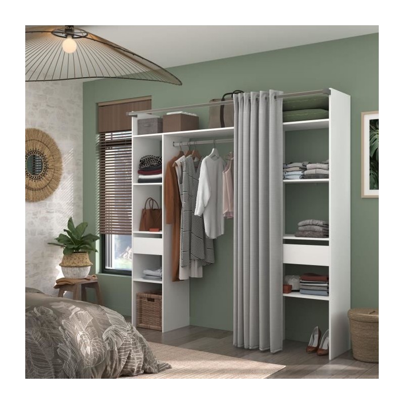 Kit dressing ARTIC avec rideau - Décor Blanc - 2 colonnes + 2 penderi