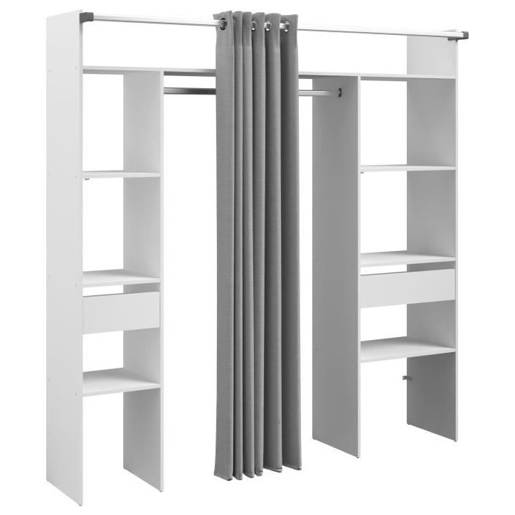 Kit dressing ARTIC avec rideau - Décor Blanc - 2 colonnes + 2 penderies + 2 tiroirs - L 198 x P 40 x H 203 cm - EKIPA Kit dressing ARTIC avec rideau - Décor Blanc - 2 colonnes + 2 penderies + 2 tiroirs - L 198 x P 40 x H 203 cm - EKIPA
