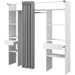 Kit dressing ARTIC avec rideau - Décor Blanc - 2 colonnes + 2 penderi