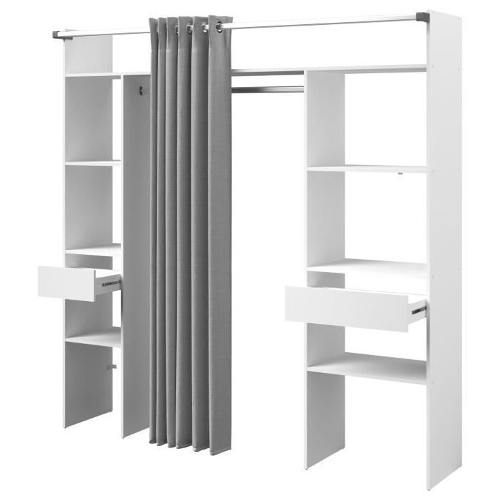 Kit dressing ARTIC avec rideau - Décor Blanc - 2 colonnes + 2 penderies + 2 tiroirs - L 198 x P 40 x H 203 cm - EKIPA Kit dressing ARTIC avec rideau - Décor Blanc - 2 colonnes + 2 penderies + 2 tiroirs - L 198 x P 40 x H 203 cm - EKIPA