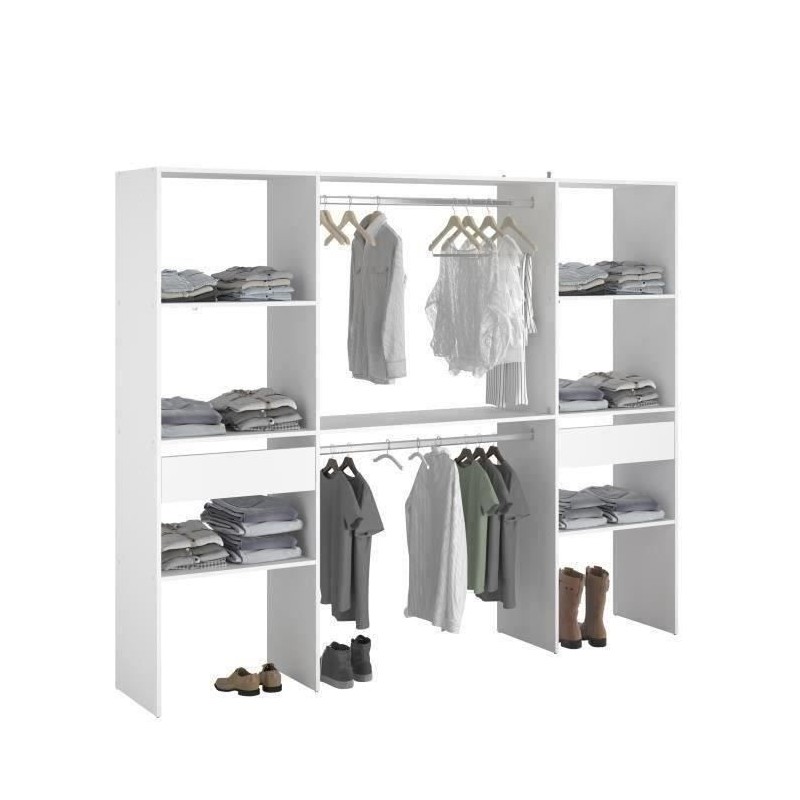 Kit dressing ARTIC - Décor Blanc - 2 colonnes + 2 penderies + 2 tiroi Kit dressing ARTIC - Décor Blanc - 2 colonnes + 2 penderies + 2 tiroi