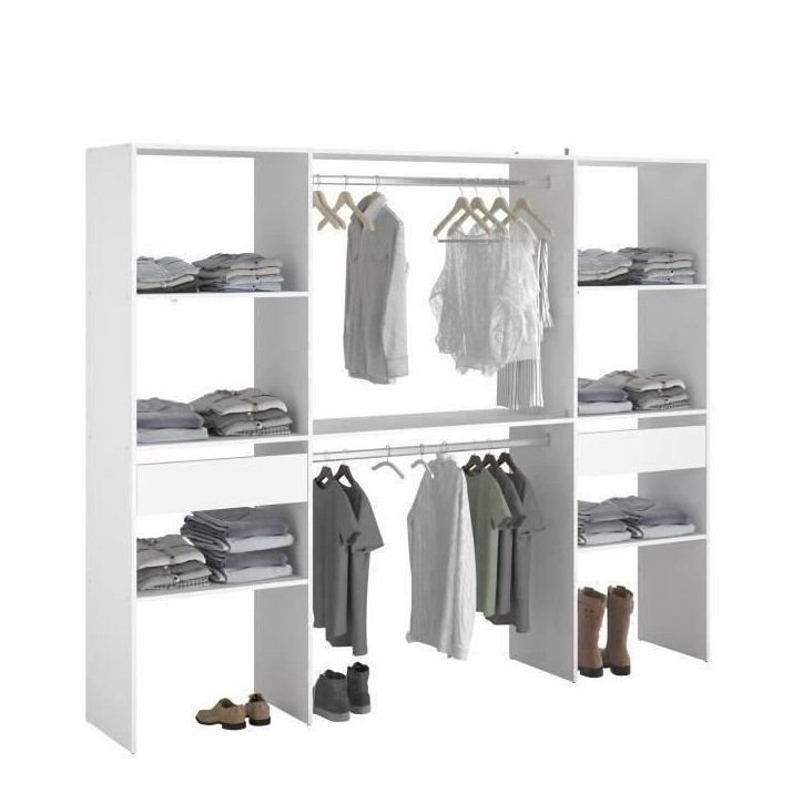 Kit dressing ARTIC - Décor Blanc - 2 colonnes + 2 penderies + 2 tiroirs - L 220 x P 40 x H 180 cm - EKIPA Kit dressing ARTIC - Décor Blanc - 2 colonnes + 2 penderies + 2 tiroirs - L 220 x P 40 x H 180 cm - EKIPA