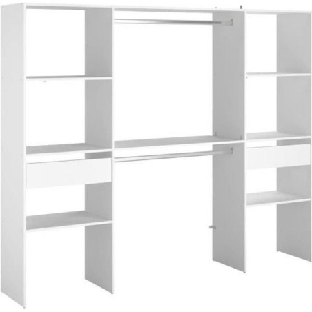 Kit dressing ARTIC - Décor Blanc - 2 colonnes + 2 penderies + 2 tiroirs - L 220 x P 40 x H 180 cm - EKIPA
