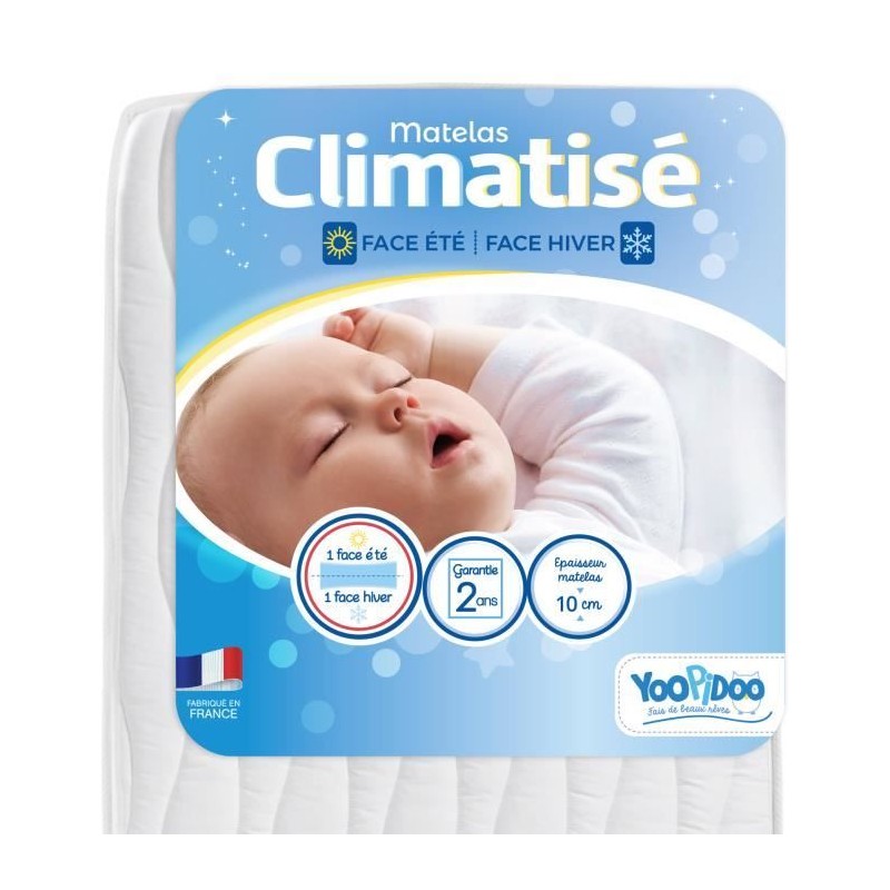 Yoopidoo - Matelas Bébé Climatisé - 60x120 cm - 1 face Été fraîc Yoopidoo - Matelas Bébé Climatisé - 60x120 cm - 1 face Été fraîc