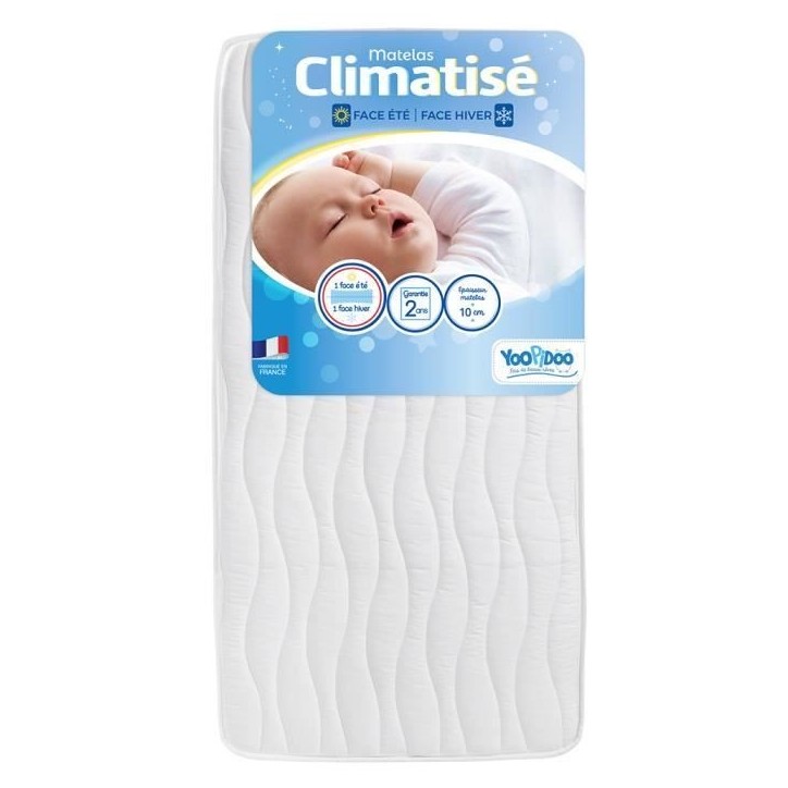 Yoopidoo - Matelas Bébé Climatisé - 60x120 cm - 1 face Été fraîche / 1 face Hiver ouatinée - Sans Traitement chimique Yoopidoo - Matelas Bébé Climatisé - 60x120 cm - 1 face Été fraîche / 1 face Hiver ouatinée - Sans Traitement chimique