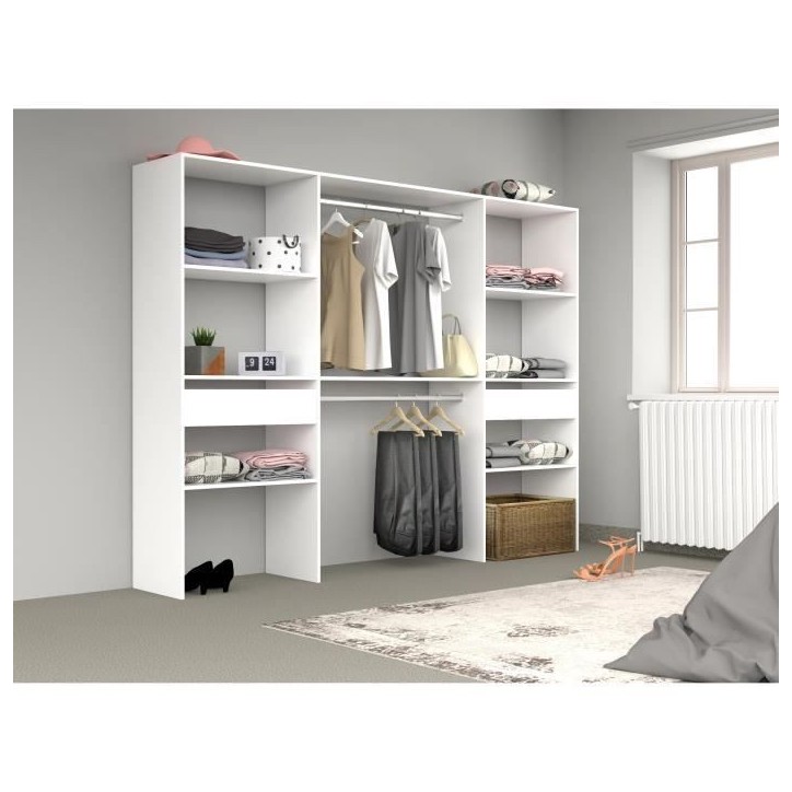 Kit dressing ARTIC - Décor Blanc - 2 colonnes + 2 penderies + 2 tiroirs - L 220 x P 40 x H 180 cm - EKIPA Kit dressing ARTIC - Décor Blanc - 2 colonnes + 2 penderies + 2 tiroirs - L 220 x P 40 x H 180 cm - EKIPA